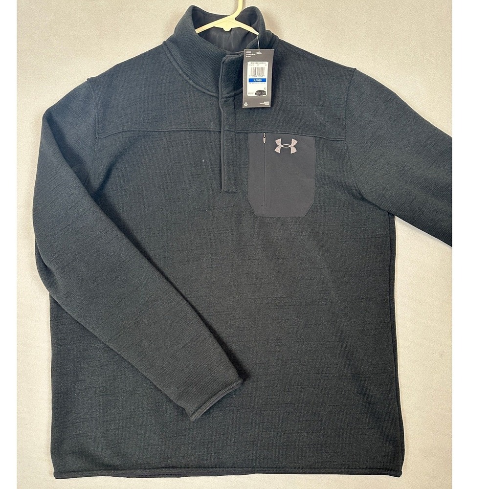 NEW Under Armour Sweater Knit Mens XL Black Specialist Henley Snap Pullover Logo